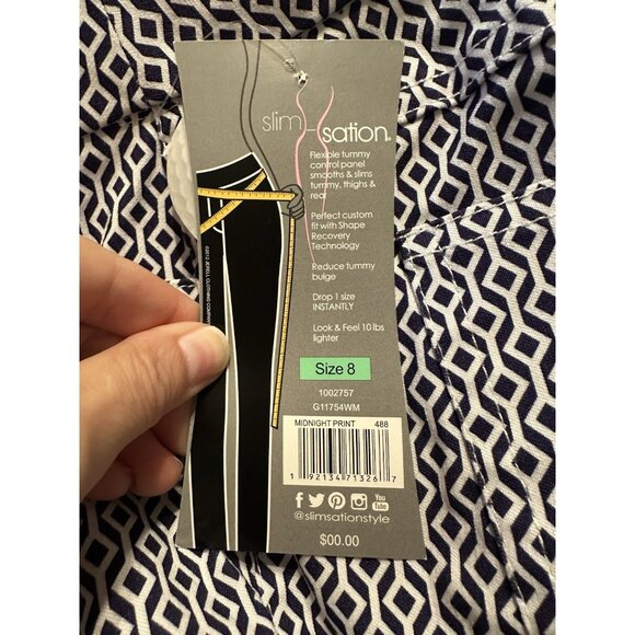 NEW SLIMSATION Golf Walking Shorts Size 8 Midnight Blue Print Slimming Pull-On - Picture 4 of 4